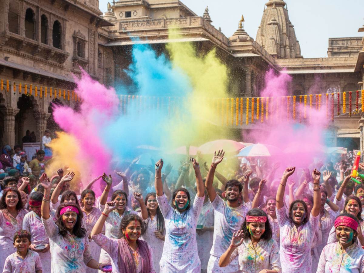 Colorful festival celebration with people.