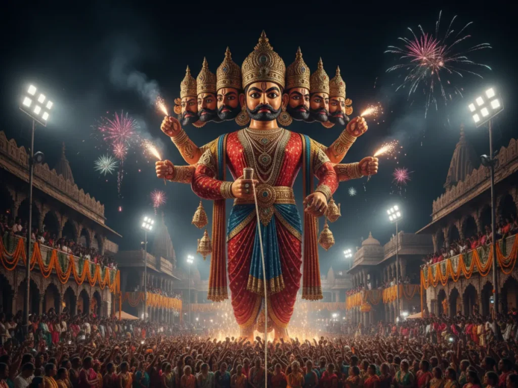 Colorful festival celebration with fireworks.